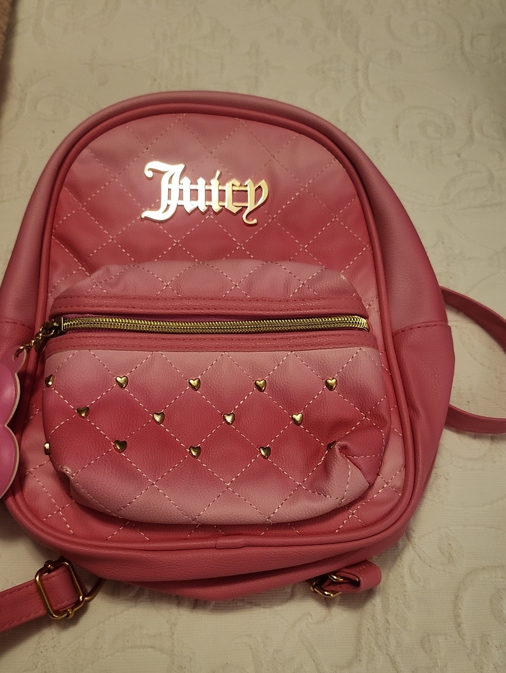 Juicy Couture Pink Quilted Mini Backpack with Gold Accents